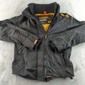Superdry Windbreaker Jacket Mens XXL Black Orange Full Zip Coat Nylon Logo